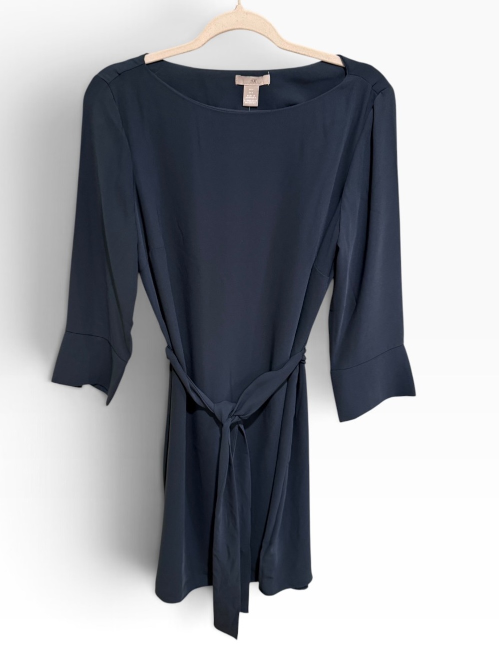 NWT H&M Slate Belted Shift Dress 3/4 Sleeve Boat Neck Minimalist Workwear 8